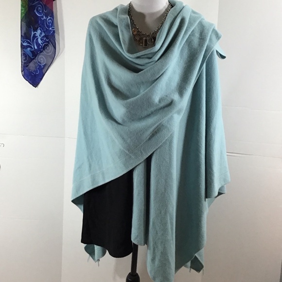 Andrea Jovine Jackets & Blazers - Andrea Jovine Soft aqua Blue merino Wool Shawl cape poncho